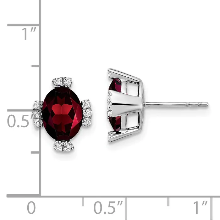Earrings Goldia 14k White Gold Oval Garnet and Real Diamond Earrings