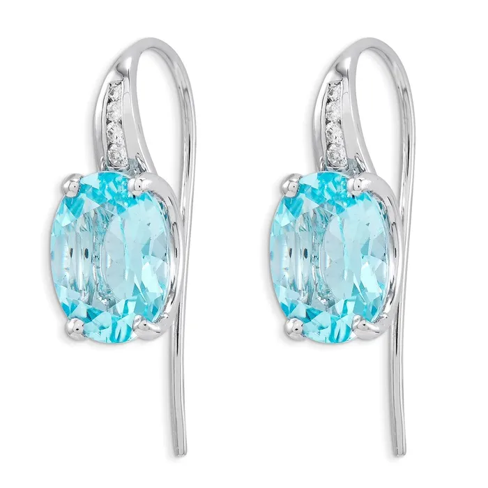 Earrings Goldia 14k White Gold Real Diamond and Blue Topaz Oval Dangle Earrings Earrings Goldia 14k White Gold Real Diamond and Blue Topaz Oval Dangle Earrings