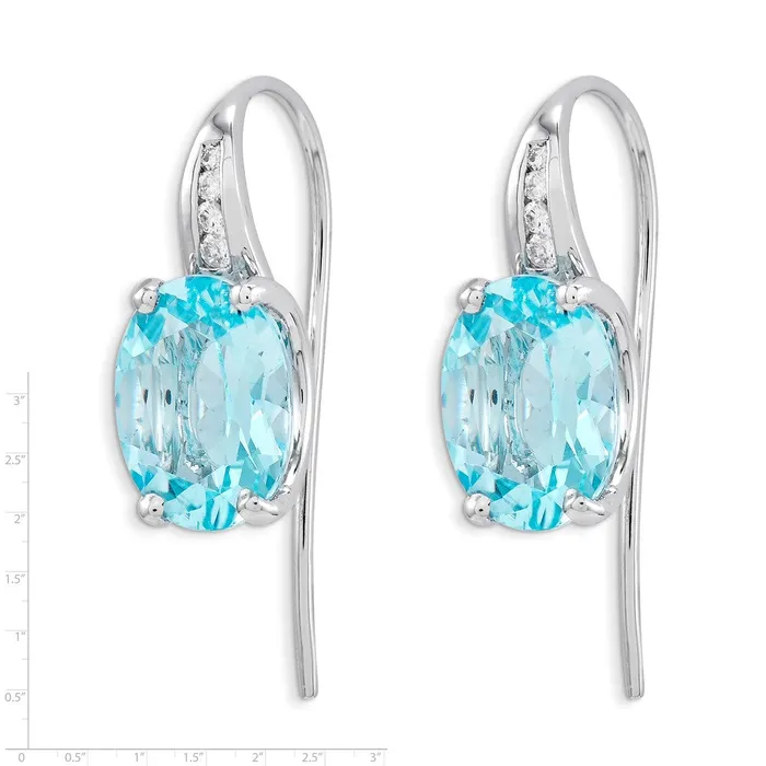 Earrings Goldia 14k White Gold Real Diamond and Blue Topaz Oval Dangle Earrings
