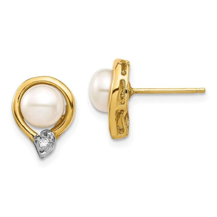 Earrings Goldia 14k Yellow Gold 56mm White Button FW Cultured Pearl 02ct Real Diamond Post Earrings Earrings Goldia 14k Yellow Gold 56mm White Button FW Cultured Pearl 02ct Real Diamond Post Earrings