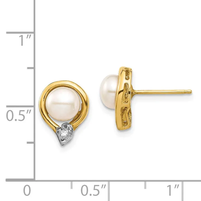 Earrings Goldia 14k Yellow Gold 56mm White Button FW Cultured Pearl 02ct Real Diamond Post Earrings