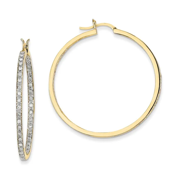 Earrings Goldia 14k Yellow Gold AA Quality Completed Real Diamond InOut Hoop Earrings