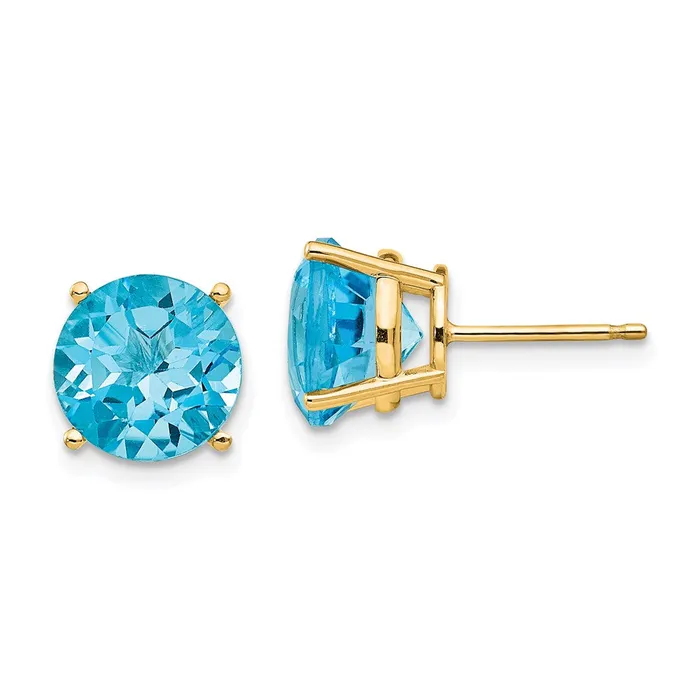 Earrings Goldia 14k Yellow Gold Blue Topaz Round Stud Earrings