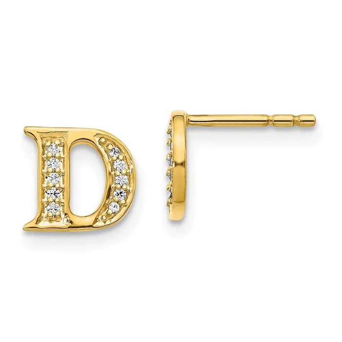 Earrings Goldia 14k Yellow Gold Real Diamond Initial D Earrings