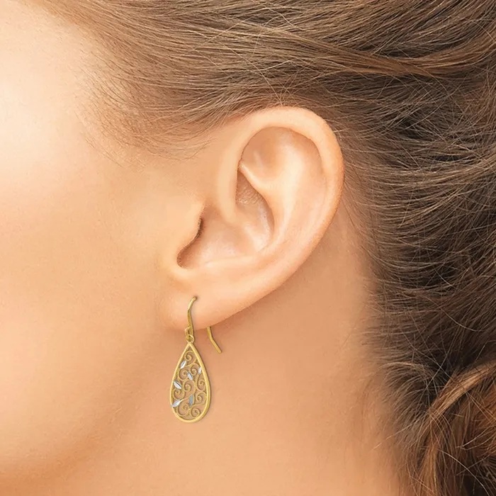 Earrings Goldia 14k Yellow Rhodium Gold White Rhodium Diamondcut Filigree Teardrop Wire Earrings