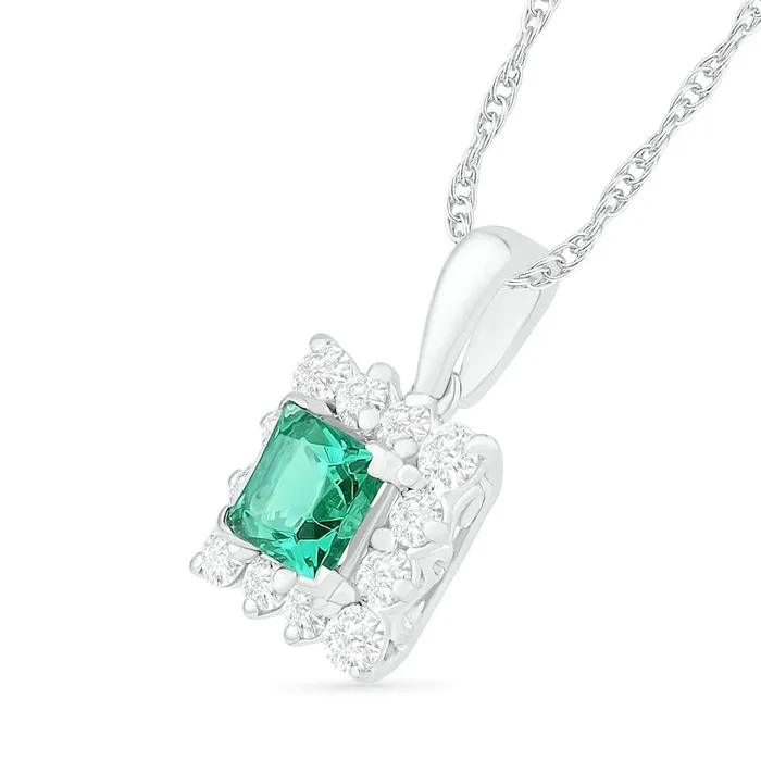 Earrings Goldia 50mm PrincessCut LabCreated Emerald and White Sapphire Shadow Frame Drop Pendant in Sterling Silver Earrings Goldia 50mm PrincessCut LabCreated Emerald and White Sapphire Shadow Frame Drop Pendant in Sterling Silver