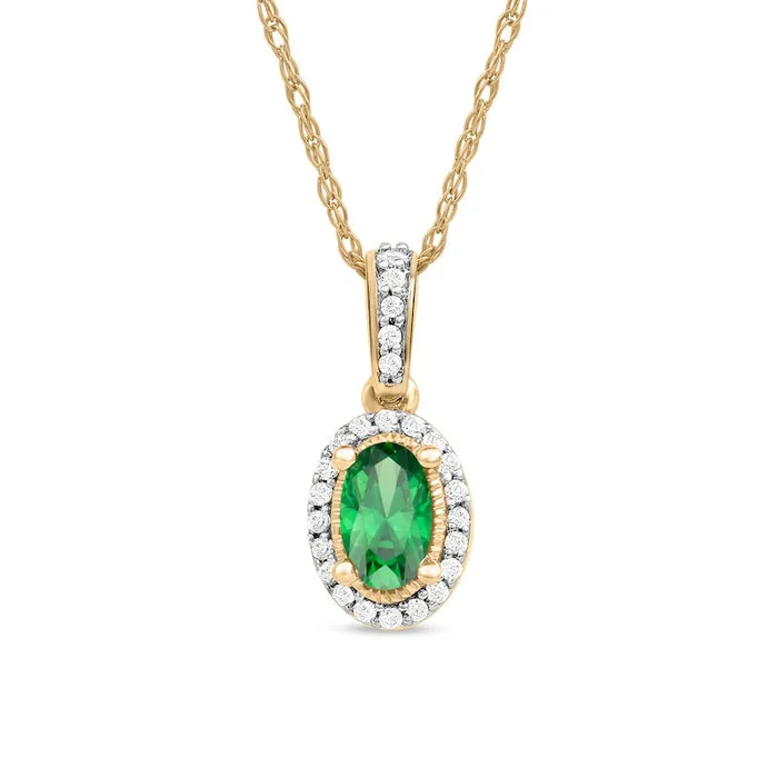 Earrings Goldia Oval Emerald and 005 CT TW Natural Diamond Framed Antique VintageStyle Drop Pendant in 10K Yellow Gold Earrings Goldia Oval Emerald and 005 CT TW Natural Diamond Framed Antique VintageStyle Drop Pendant in 10K Yellow Gold