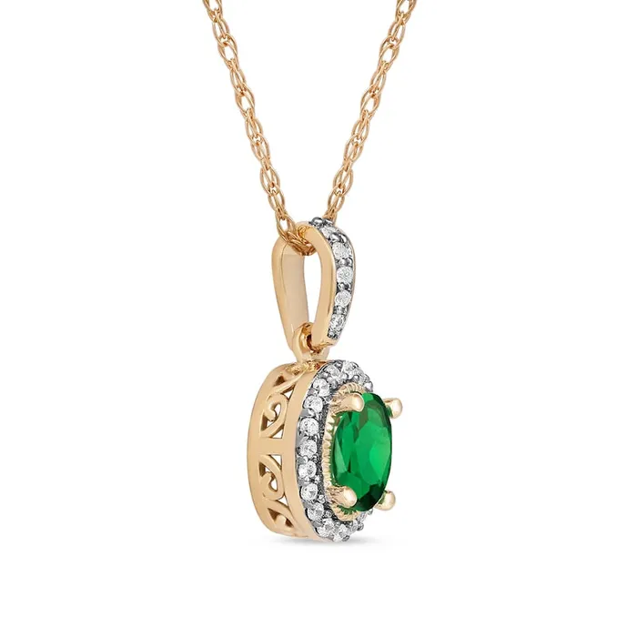 Earrings Goldia Oval Emerald and 005 CT TW Natural Diamond Framed Antique VintageStyle Drop Pendant in 10K Yellow Gold Earrings Goldia Oval Emerald and 005 CT TW Natural Diamond Framed Antique VintageStyle Drop Pendant in 10K Yellow Gold