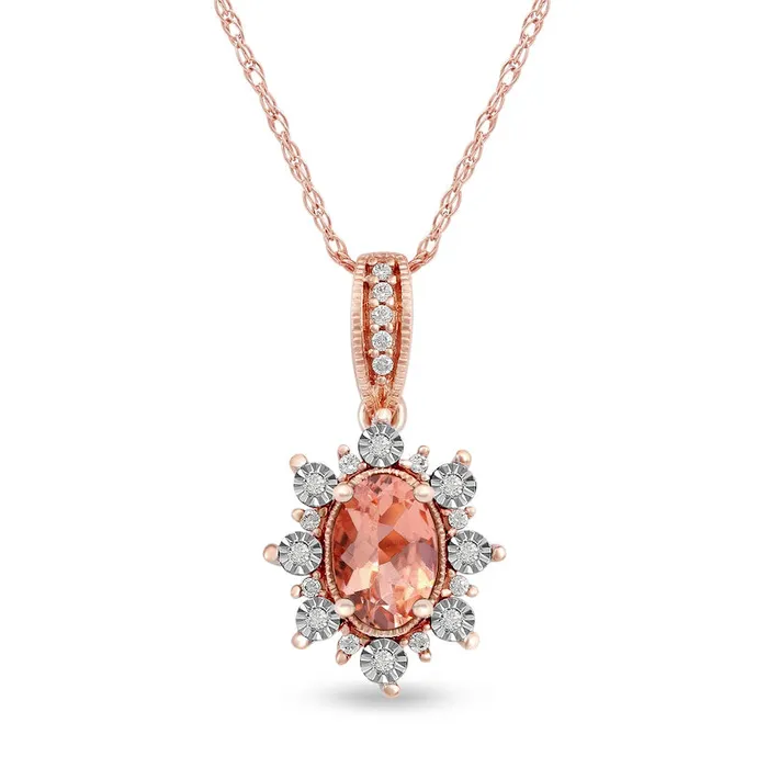 Earrings Goldia Oval Morganite and 007 CT TW Natural Diamond Sunburst Frame Antique VintageStyle Drop Pendant in 10K Rose Gold Earrings Goldia Oval Morganite and 007 CT TW Natural Diamond Sunburst Frame Antique VintageStyle Drop Pendant in 10K Rose Gold