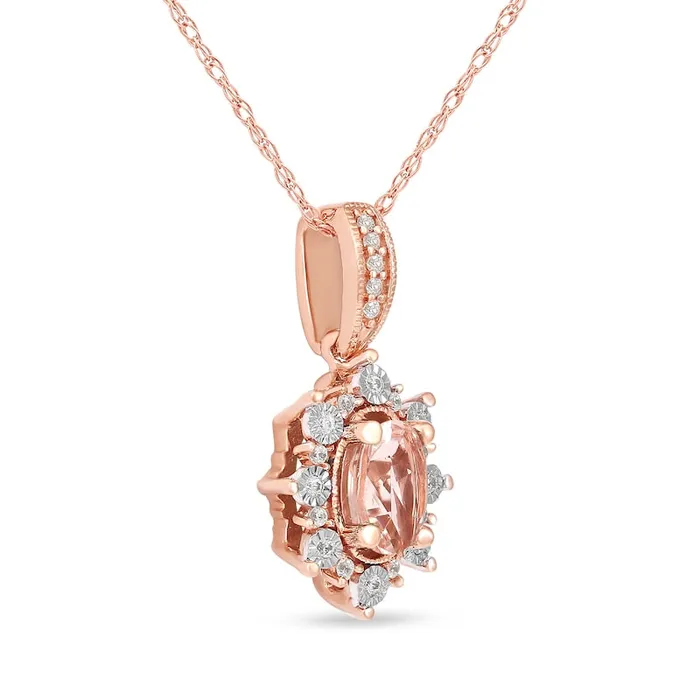 Earrings Goldia Oval Morganite and 007 CT TW Natural Diamond Sunburst Frame Antique VintageStyle Drop Pendant in 10K Rose Gold Earrings Goldia Oval Morganite and 007 CT TW Natural Diamond Sunburst Frame Antique VintageStyle Drop Pendant in 10K Rose Gold