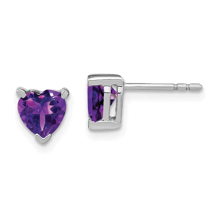 Earrings Goldia Solid 14k White Gold Heart Simulated Amethyst Earrings
