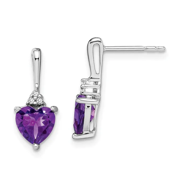 Earrings Goldia Solid 14k White Gold Simulated Amethyst and CZ Heart Earrings Earrings Goldia Solid 14k White Gold Simulated Amethyst and CZ Heart Earrings
