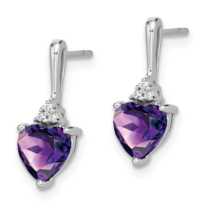 Earrings Goldia Solid 14k White Gold Simulated Amethyst and CZ Heart Earrings