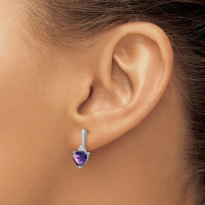 Earrings Goldia Solid 14k White Gold Simulated Amethyst and CZ Heart Earrings