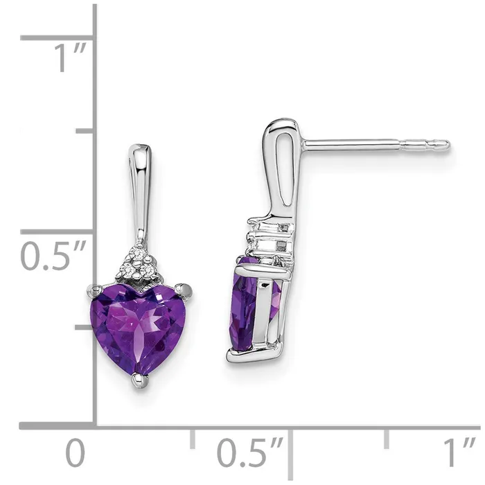 Earrings Goldia Solid 14k White Gold Simulated Amethyst and CZ Heart Earrings