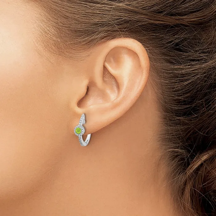 Earrings Goldia Solid 14k White Gold Simulated CZ and Cabochon Peridot Earrings