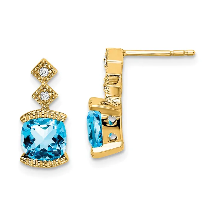 Earrings Goldia Solid 14k Yellow Gold Simulated Blue Topaz and CZ Earrings