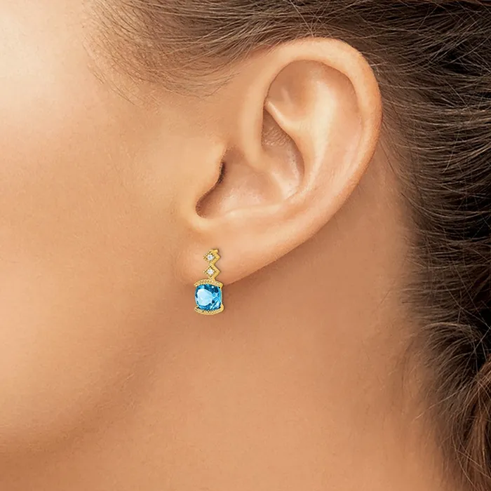 Earrings Goldia Solid 14k Yellow Gold Simulated Blue Topaz and CZ Earrings Earrings Goldia Solid 14k Yellow Gold Simulated Blue Topaz and CZ Earrings