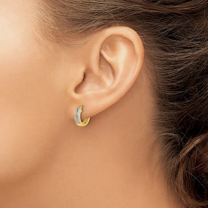 Earrings Goldia Solid 14k Yellow Gold Simulated CZ Hinged Round Hoop Earrings
