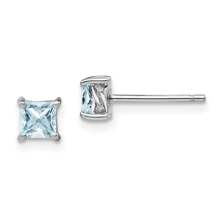 Earrings Goldia Sterling Silver 4mm Princess Aquamarine Post Earrings