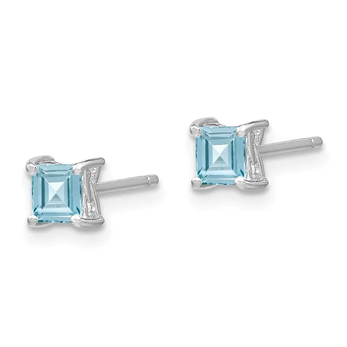 Earrings Goldia Sterling Silver 4mm Princess Aquamarine Post Earrings