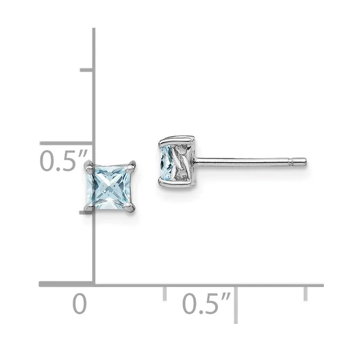 Earrings Goldia Sterling Silver 4mm Princess Aquamarine Post Earrings