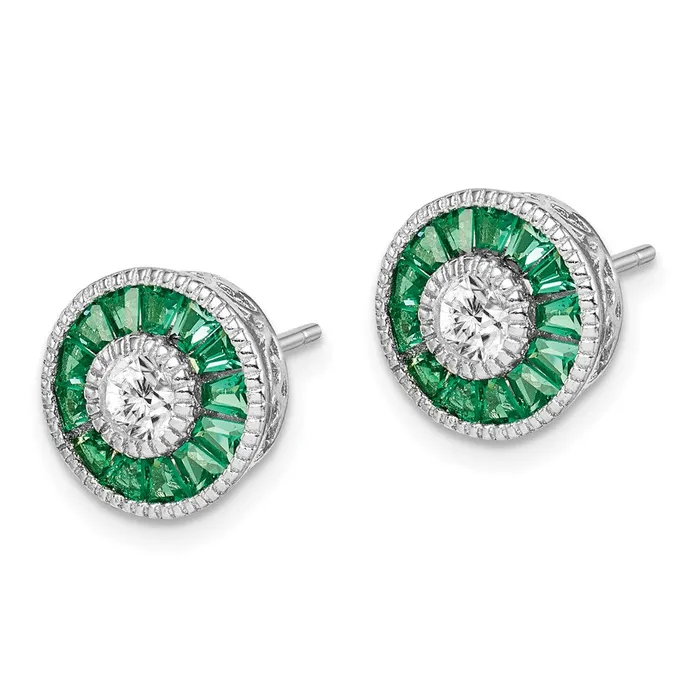 Earrings Goldia Sterling Silver Rhodiumplated CZ and Lab CrGreen Spinel Earrings