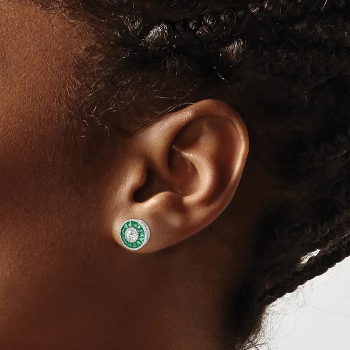 Earrings Goldia Sterling Silver Rhodiumplated CZ and Lab CrGreen Spinel Earrings