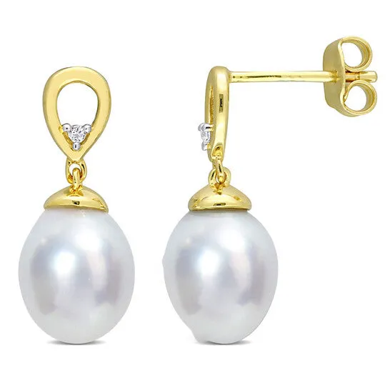 Earrings JMS always Original AMOUR 89mm South Sea Cultured Pearl and White Topaz Drop Earrings In Yellow Plated Sterling Silver Earrings JMS always Original AMOUR 89mm South Sea Cultured Pearl and White Topaz Drop Earrings In Yellow Plated Sterling Silver