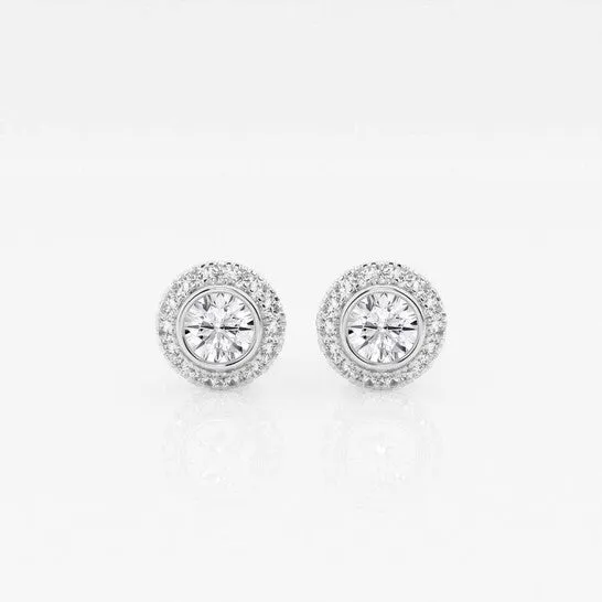Earrings JMS always Original Brilliant Diamond 14KT White Gold 58 cttw RoundCut Lab Grown Diamond Bezel Set Halo Stud Earrings for Women GSI Earrings JMS always Original Brilliant Diamond 14KT White Gold 58 cttw RoundCut Lab Grown Diamond Bezel Set Halo Stud Earrings for Women GSI