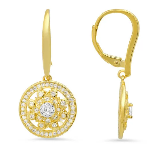 Earrings JMS always Original Kylie Harper 14k Gold Over Silver Dangling Cubic Zirconia CZ Flower Leverback Earrings Earrings JMS always Original Kylie Harper 14k Gold Over Silver Dangling Cubic Zirconia CZ Flower Leverback Earrings