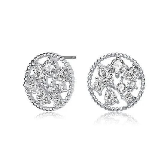 Earrings JMS always Original Megan Walford Sterling Silver Halo with Multi Shape Cubic Zirconia Round Earrings