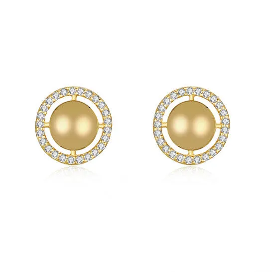 Earrings JMS always Original Rachel Glauber 14k Yellow Gold Plated with Cubic Zirconia Eternity Halo Medallion Stud Earrings Earrings JMS always Original Rachel Glauber 14k Yellow Gold Plated with Cubic Zirconia Eternity Halo Medallion Stud Earrings