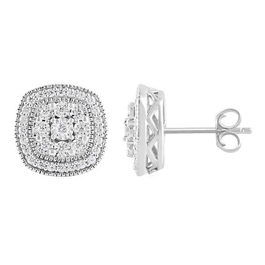 Earrings Original Diamond Muse 050 cttw White Gold Over Sterling Silver Cushion Frame Diamond Stud Earrings for Women JMS always Earrings Original Diamond Muse 050 cttw White Gold Over Sterling Silver Cushion Frame Diamond Stud Earrings for Women JMS always