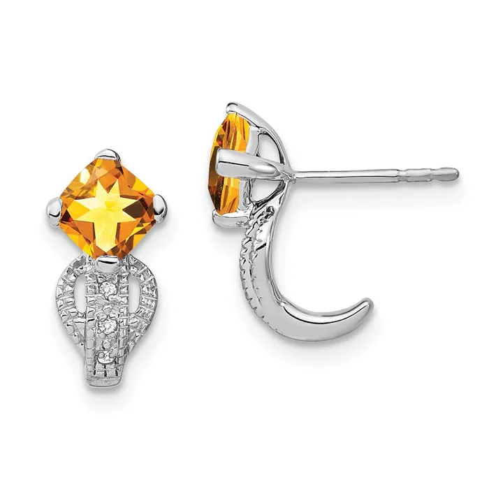Earrings Solid 14k White Gold Simulated Citrine and CZ Earrings Goldia