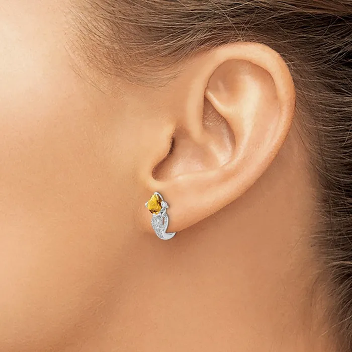 Earrings Solid 14k White Gold Simulated Citrine and CZ Earrings Goldia