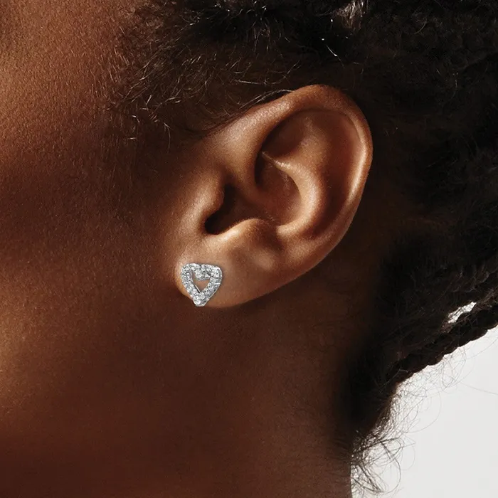 Earrings Solid 14k White Gold Simulated CZ Heart Earrings Goldia Earrings Solid 14k White Gold Simulated CZ Heart Earrings Goldia
