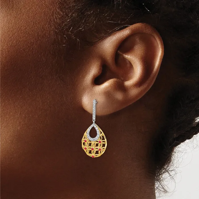 Earrings Solid 14k Yellow Gold Simulated Ruby and CZ Dangle Earrings Goldia Earrings Solid 14k Yellow Gold Simulated Ruby and CZ Dangle Earrings Goldia
