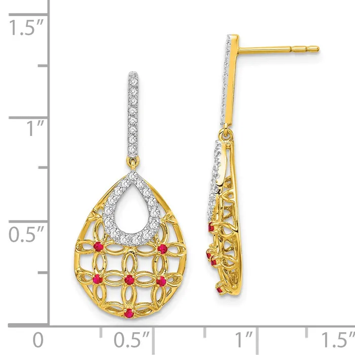 Earrings Solid 14k Yellow Gold Simulated Ruby and CZ Dangle Earrings Goldia Earrings Solid 14k Yellow Gold Simulated Ruby and CZ Dangle Earrings Goldia