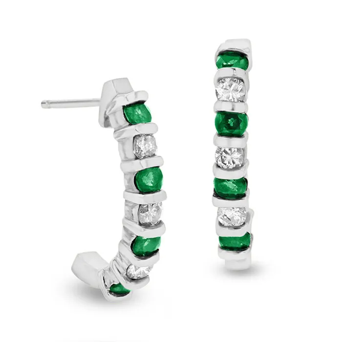 Emerald and 033 CT TW Diamond JHoop Earrings in 14K White Gold Goldia Earrings Emerald and 033 CT TW Diamond JHoop Earrings in 14K White Gold Goldia Earrings