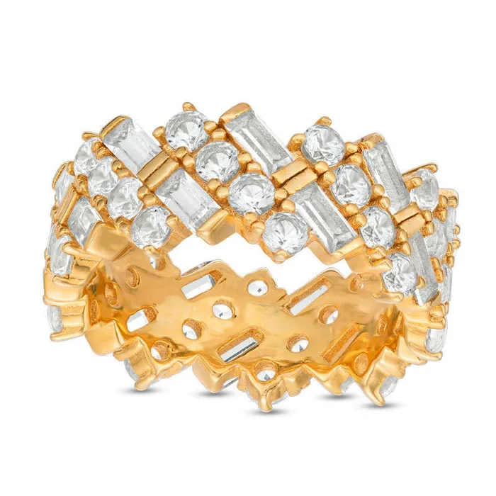 EmeraldCut and Round LabCreated White Sapphire ZigZag Ring in Sterling Silver with Solid 18K Gold Plate Goldia Rings