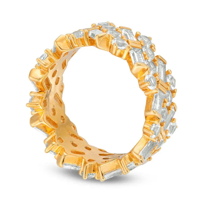 EmeraldCut and Round LabCreated White Sapphire ZigZag Ring in Sterling Silver with Solid 18K Gold Plate Goldia Rings EmeraldCut and Round LabCreated White Sapphire ZigZag Ring in Sterling Silver with Solid 18K Gold Plate Goldia Rings
