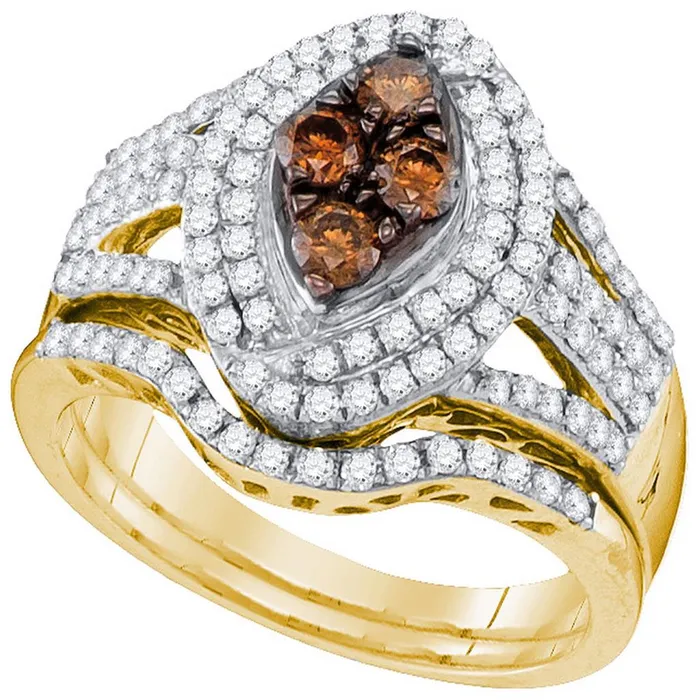 gndatlanta 10k Yellow Gold Round Brown Diamond Bridal Wedding Ring Set 1 Cttw Rings gndatlanta 10k Yellow Gold Round Brown Diamond Bridal Wedding Ring Set 1 Cttw Rings