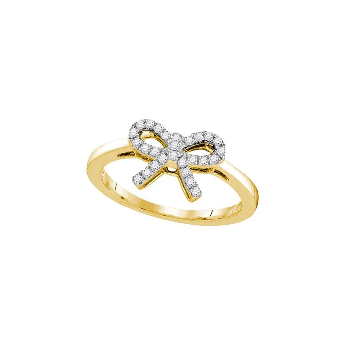 gndatlanta 10k Yellow Gold Round Diamond Ribbon Bow Knot Ring 16 Cttw Rings gndatlanta 10k Yellow Gold Round Diamond Ribbon Bow Knot Ring 16 Cttw Rings