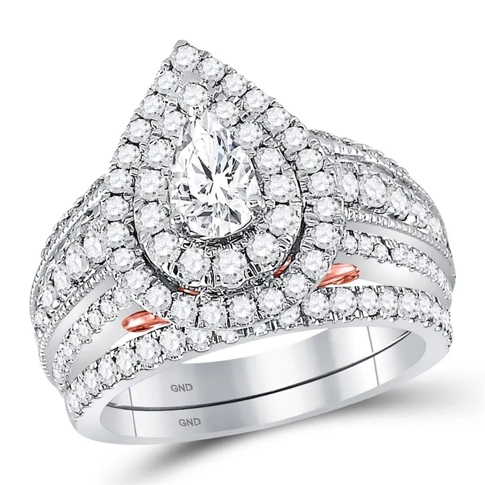 gndatlanta 14k Twotone Gold Pear Diamond Bridal Wedding Ring Set 2 Cttw Certified Rings gndatlanta 14k Twotone Gold Pear Diamond Bridal Wedding Ring Set 2 Cttw Certified Rings