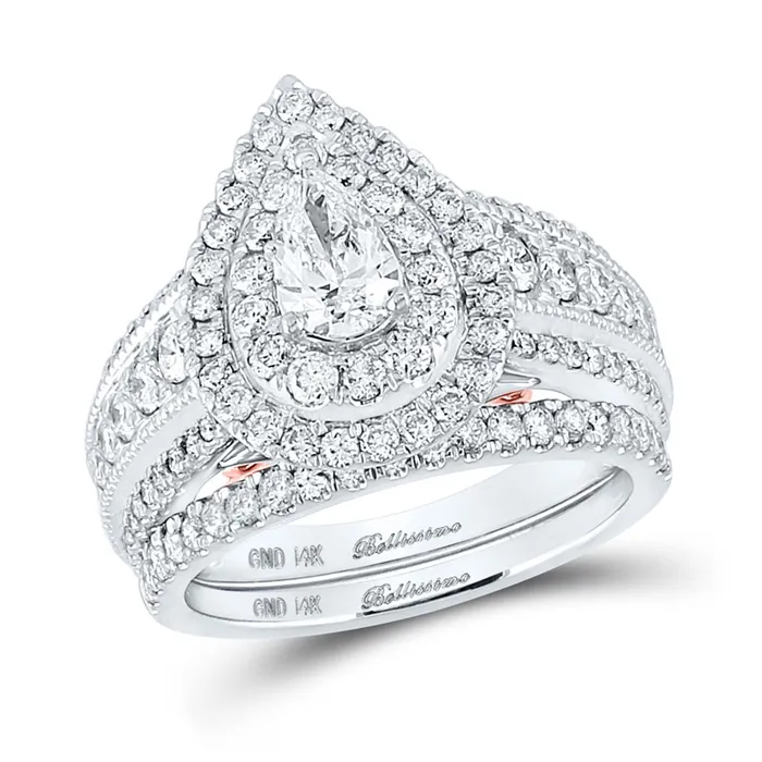 gndatlanta 14k Twotone Gold Pear Diamond Bridal Wedding Ring Set 2 Cttw Certified Rings