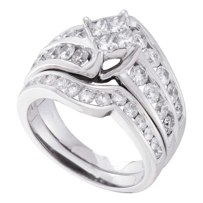 gndatlanta 14k White Gold Princess Diamond Bridal Wedding Ring Set 2 Cttw Rings gndatlanta 14k White Gold Princess Diamond Bridal Wedding Ring Set 2 Cttw Rings