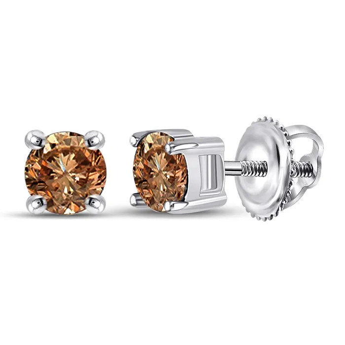 gndatlanta 14k White Gold Round Brown Diamond Solitaire Earrings 1 Cttw Earrings gndatlanta 14k White Gold Round Brown Diamond Solitaire Earrings 1 Cttw Earrings