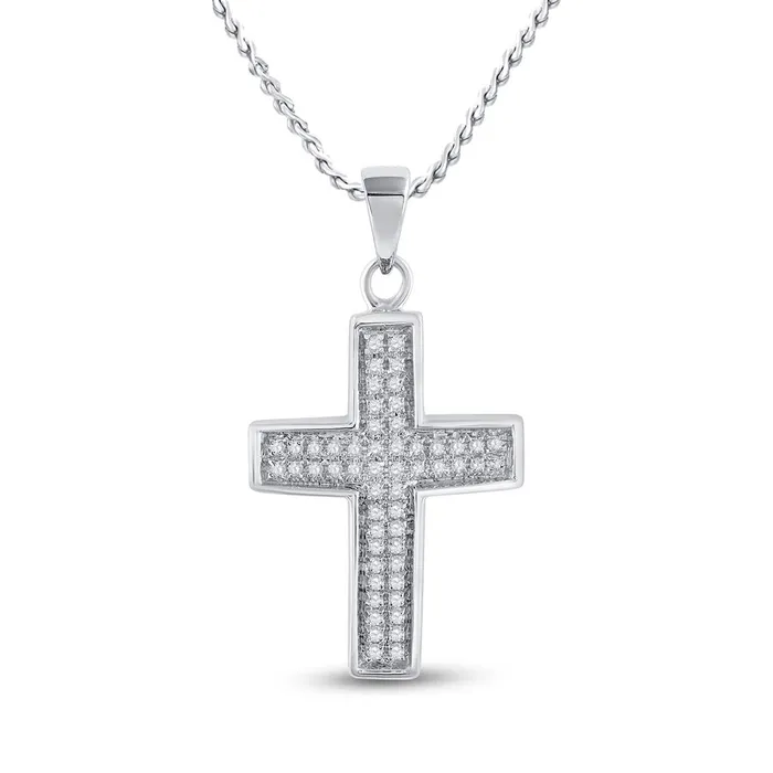gndatlanta 14k White Gold Round Diamond Cross Pendant 16 Cttw Necklaces