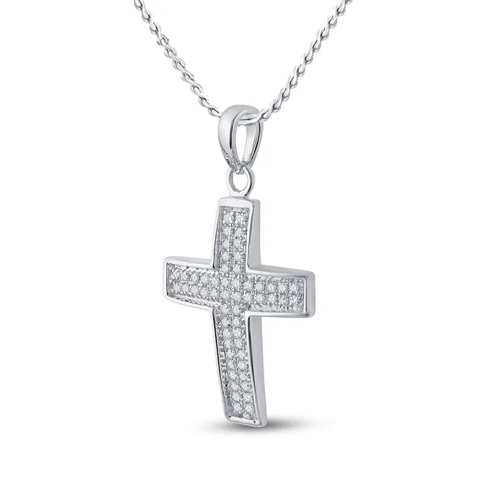 gndatlanta 14k White Gold Round Diamond Cross Pendant 16 Cttw Necklaces